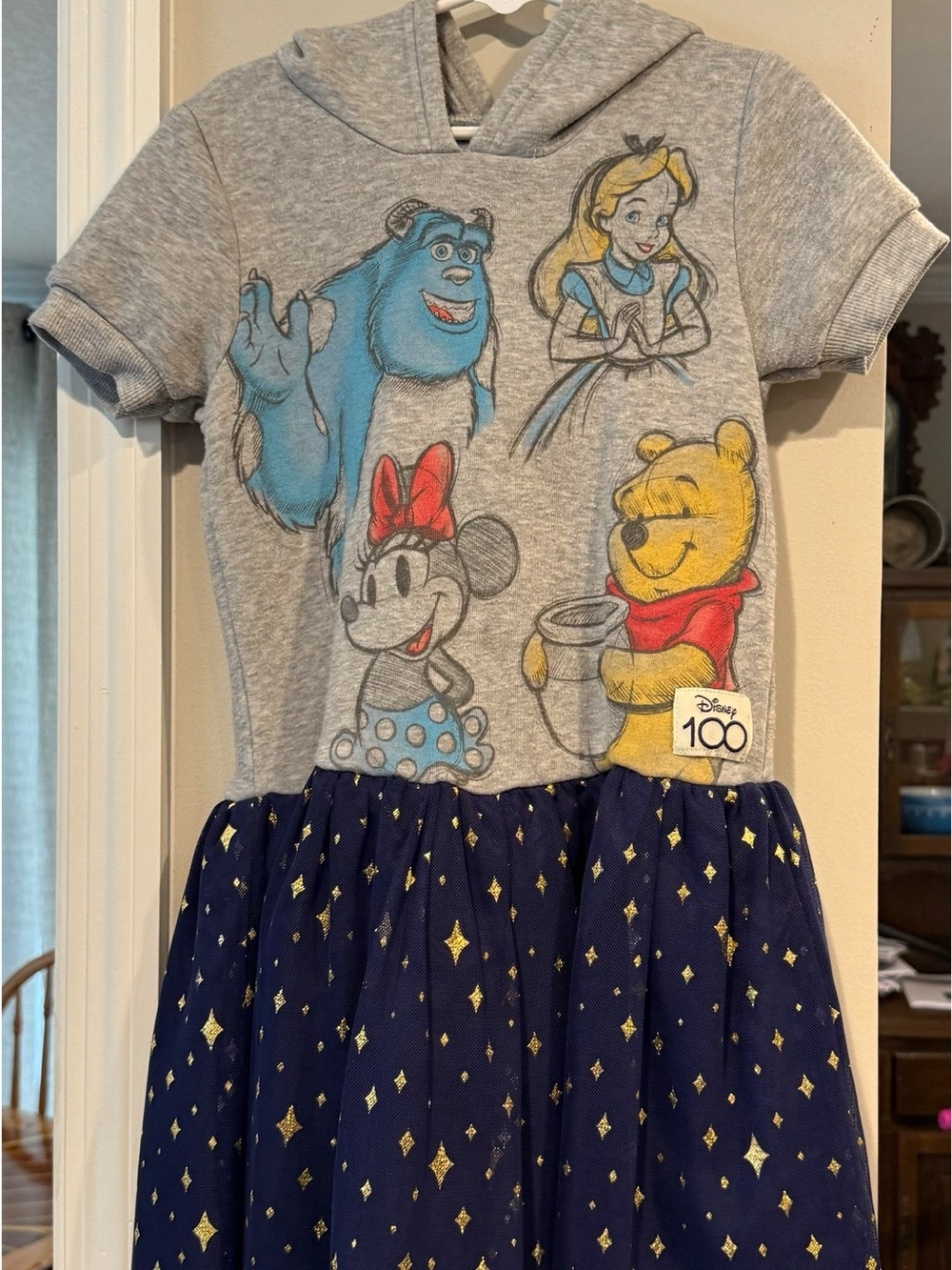 Disney Gray Top & Navy Skirt Character Hoodie Dress